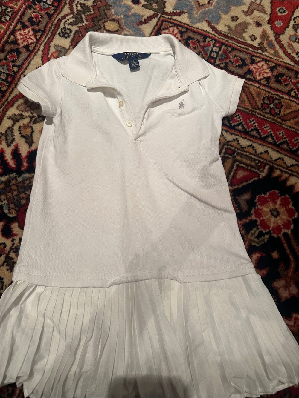 Ralph Lauren Girls White Polo Dress with Pleated Hem